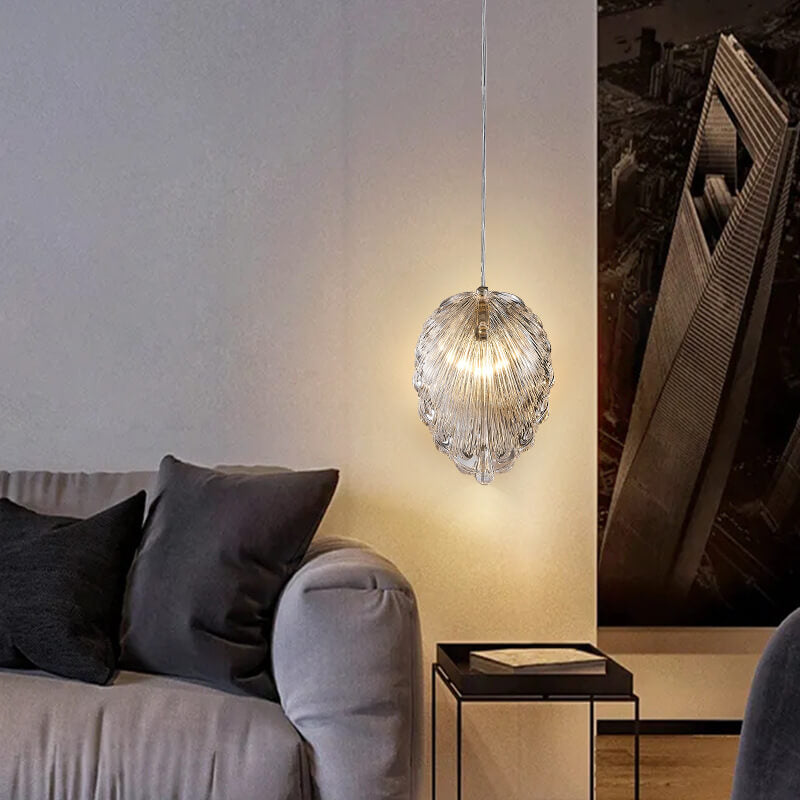 Modern Luxury Glass Shell Shape 1-Light Pendant Light For Bedroom