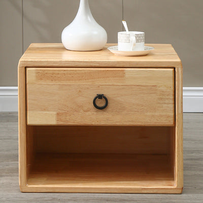 Modern Simplicity Square Rubber Wood Metal Nightstand 1/2 Drawer For Bedside