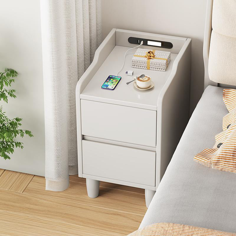 Modern Minimalist Rectangular Rubber Wood Nightstand 2-Drawer Sensor Light USB Charging For Bedroom