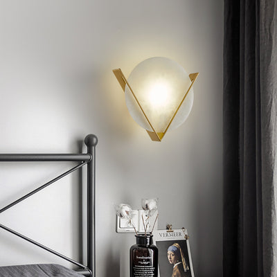 Contemporary Luxury Copper Marble Round V Letter LED Wall Sconce Lamp For Hallway