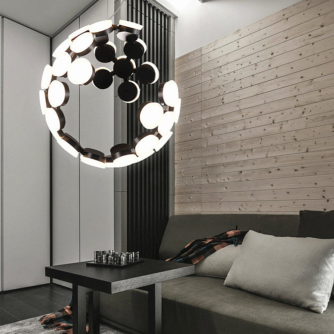 Modern Minimalist Round Globe Iron Acrylic LED Pendant Light For Living Room