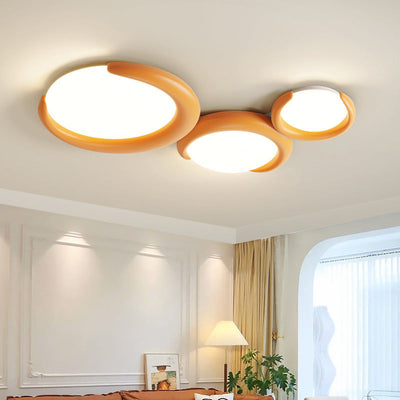 Contemporary Nordic Iron PE Geometric Circle Splicing LED Flush Mount Ceiling Light For Living Room