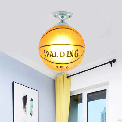 Contemporary Creative Football Glass Shade 1-Light Semi-Flush Mount Ceiling Light For Bedroom