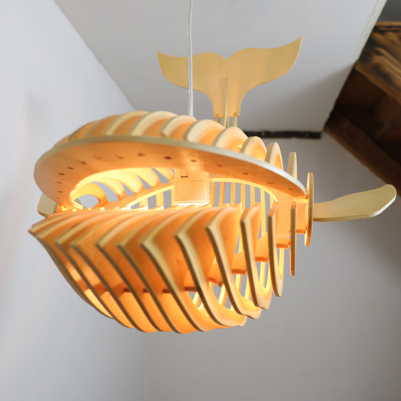 Contemporary Creative Whale Wood 1-Light Chandelier For Dining Room