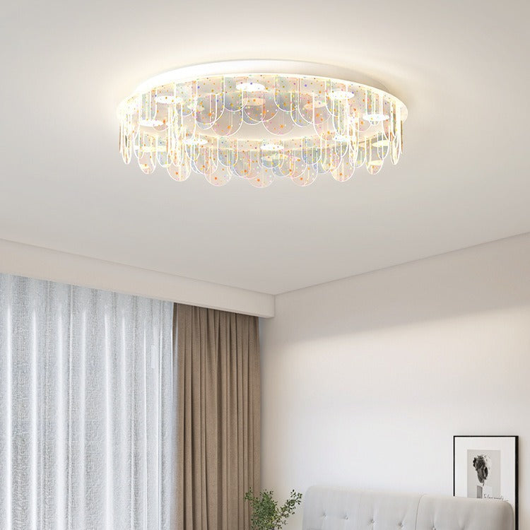 Contemporary Creative Iron Acrylic Round Cloud Star Piece LED Flush Mount Ceiling Light For Living Room