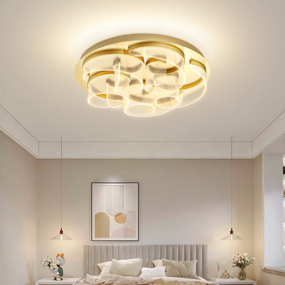 Modern Luxury Stainless Steel Acrylic Round Waved Pattern LED Flush Mount Ceiling Light For Living Room