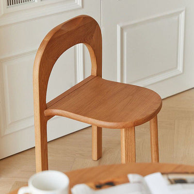 Tabouret de coiffeuse à dossier en bois rétro contemporain en forme d'arc semi-circulaire pour chambre à coucher 