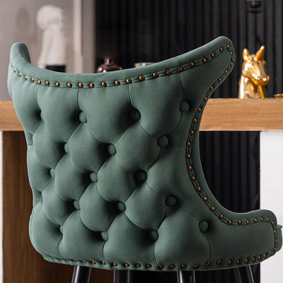 Contemporary Luxury Tufted Velvet Upholstered Bar Stool Wingback Footrest For Dining Room