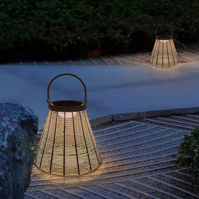 Solar Vintage Weaving Cone Lantern LED Outdoor Garden Landscape Light