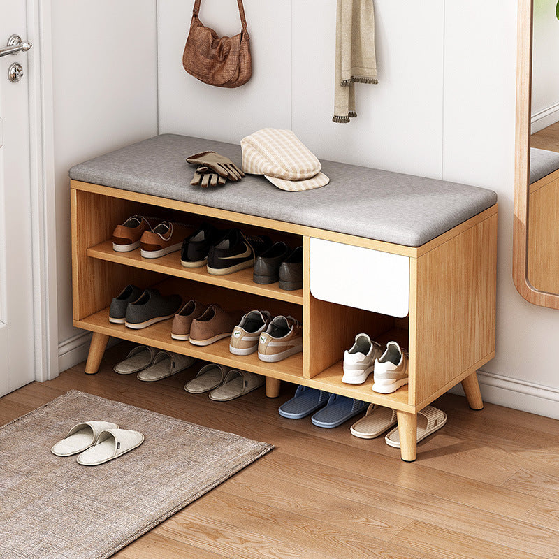 Contemporary Scandinavian Cotton Linen Solid Wood Shoe Storage 2-Storage For Entryways