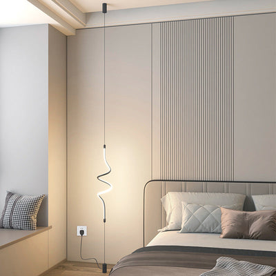 Modern Minimalist Iron Aluminum Silica Line LED Pendant Light For Bedroom