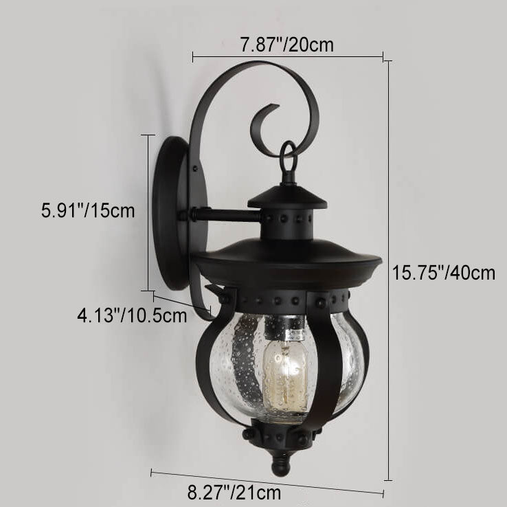 European Retro Wrought Iron Glass Jar 1-Light Outdoor Waterproof Wall Sconce Lamp