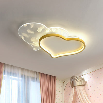 Contemporary Creative Love Feather Iron Acrylic LED Flush Mount Ceiling Light For Bedroom