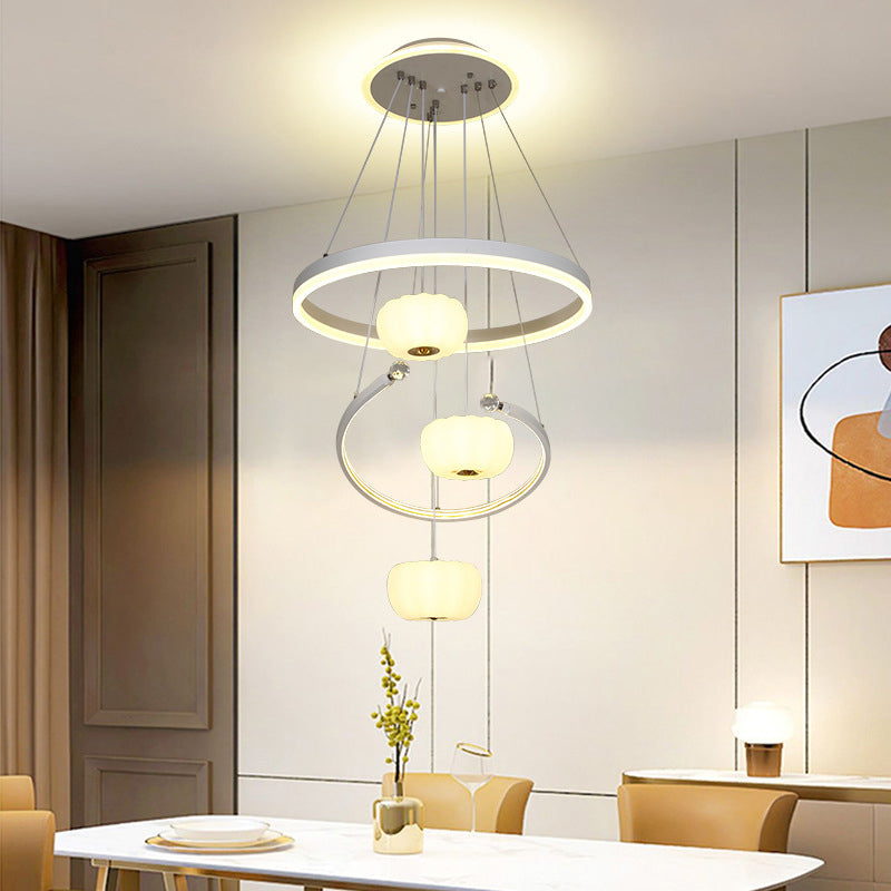 Modern Minimalist Round Branch Pumpkin House Acrylic Iron LED Chandelier For Living Room