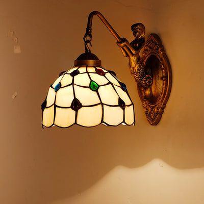 Contemporary Creative Mermaid Iron Glass 1-Light Wall Sconce Lamp For Bedroom