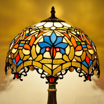 Traditional Tiffany Flower Gemstone Stained Glass 1-Light Table Lamp For Living Room