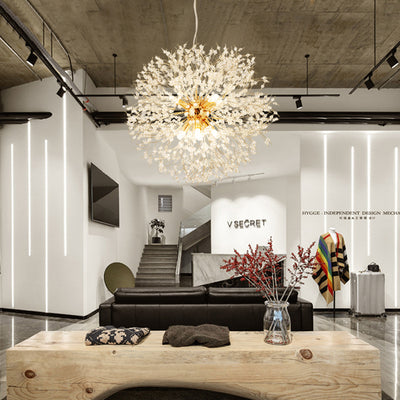 Contemporary Creative Hardware Crystal Beads Decorate Dandelion Design 8/9/12-Light Chandelier For Living Room