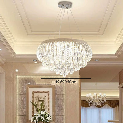 Modern Simplicity Stainless Steel Crystal Round Drop 7/9/10 Light Chandeliers For Entryway