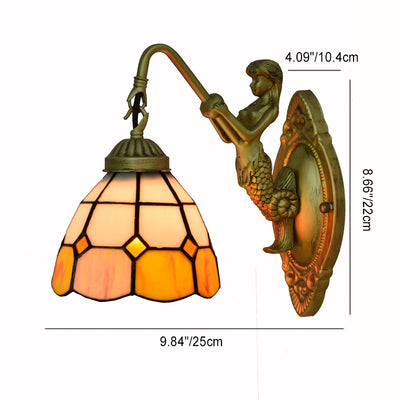 Traditional Tiffany Mermaid Hardware Glass 1-Light Wall Sconce Lamp For Living Room