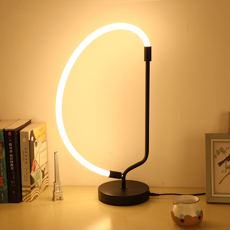 Modern Minimalist Irregular Line Iron Aluminum LED Table Lamp For Bedroom