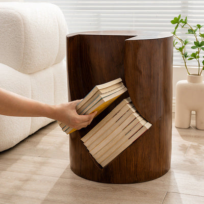 Contemporary Creative Wood Stump Cylinder Resin End Table Storage For Study