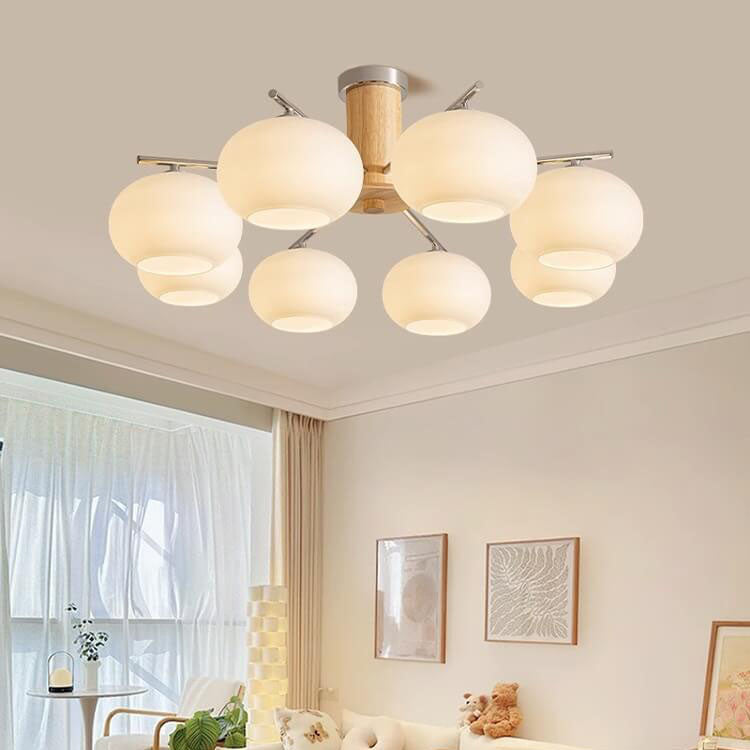 Modern Simplicity Wood Hardware Glass Stripes 3/5/6/8-Light Chandelier For Living Room