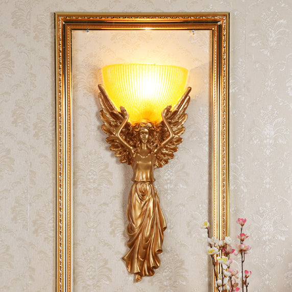 Traditional European Resin Glass Angel Statue 1-Light Wall Sconce Lamp For Living Room