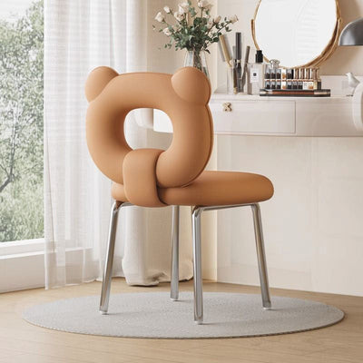 Contemporary Scandinavian Faux Leather Upholstered Metal Legs Vanity Stool Bear Back For Living Room