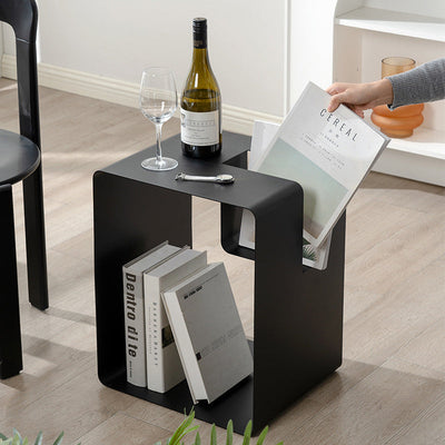 Modern Minimalist Rectangular Cubic Iron End Table 2-Storage For Living Room