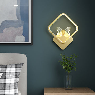 Modern Art Deco Butterfly Square Round Frame Design LED Wall Sconce Lamp For Bedroom