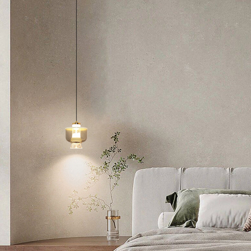 Modern Minimalist Liftable Cylinder Lantern Aluminum Acrylic LED Pendant Light For Bedroom