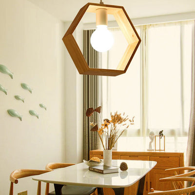 Modern Simplicity Wood Geometrical Shape 1-Light Pendant Light For Living Room