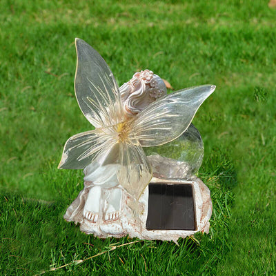 Contemporary Creative Solar Flower Fairy Resin Outdoor Waterproof Lawn Landscape Light For Garden