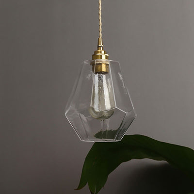 Traditional Japanese Brass Iron Glass Rhombic 1-Light Pendant Light For Bedside