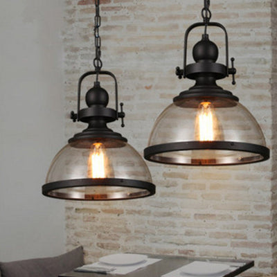 Contemporary Industrial Dome Iron Glass 1-Light Pendant Light For Living Room