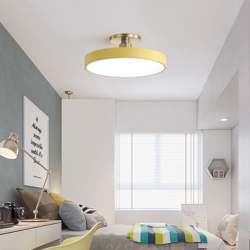 Contemporary Scandinavian Metal Acrylic Round LED Semi-Flush Mount Ceiling Light For Hallway