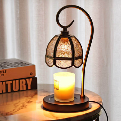 Contemporary Creative Flower Iron Glass 1-Light Aroma Melt Wax Table Lamp For Bedroom