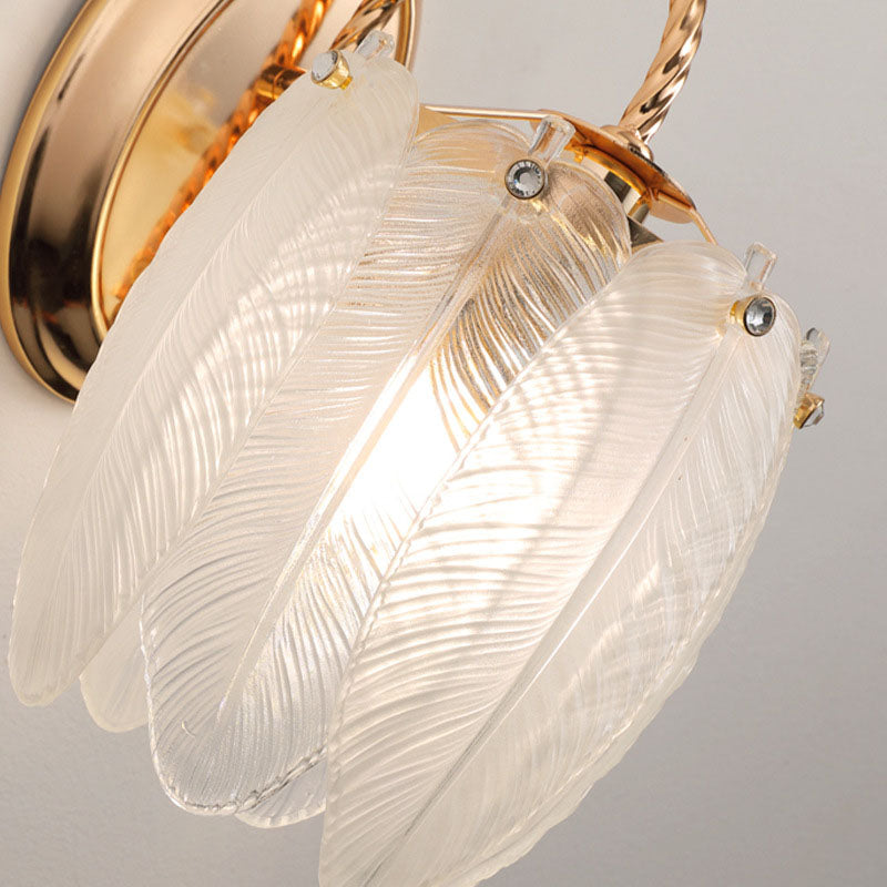 French Creative Cream Feather Cylinder Glass Iron 1-Light Wall Sconce Lamp