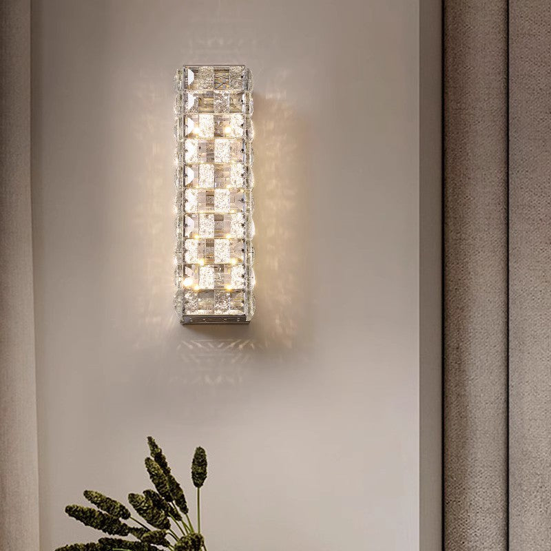 Modern Luxury Rectangle Stainless Steel Crystal LED Wall Sconce Lamp For Bedroom