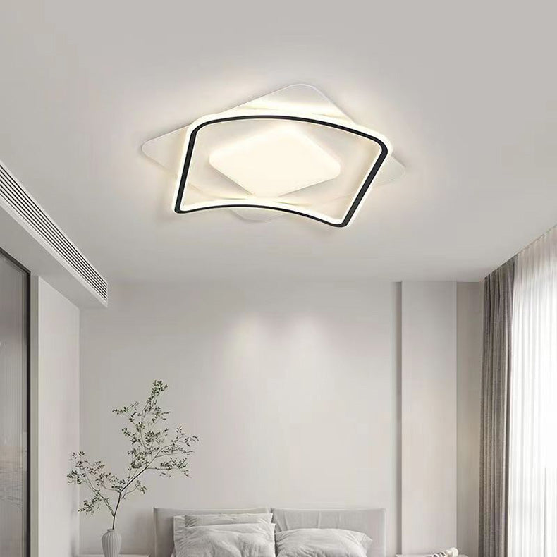 Modern Minimalist Wave Round Square Hardware Acrylic LED Flush Mount Ceiling Light For Bedroom