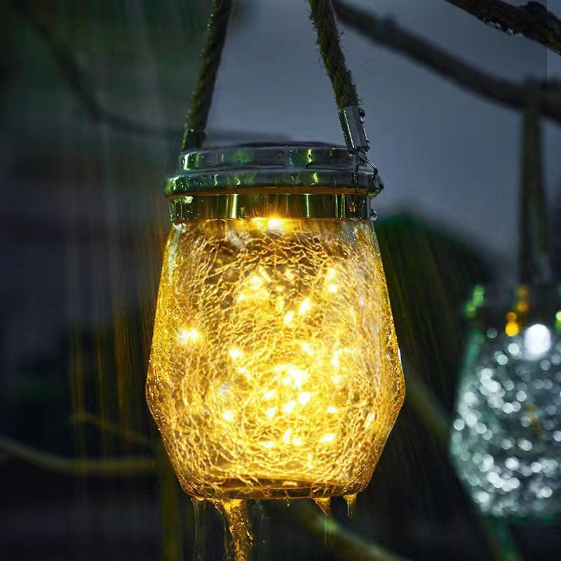 Contemporary Creative Solar Crackle Jar Outdoor Waterproof LED Hanging Light For Outdoor Patio