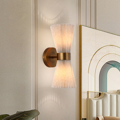 Modern Minimalist Column Fabric Copper 2-Light Wall Sconce Lamp For Living Room