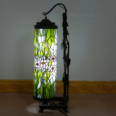 Traditional Tiffany Column Iron Glass 2-Light Standing Floor Lamp For Living Room