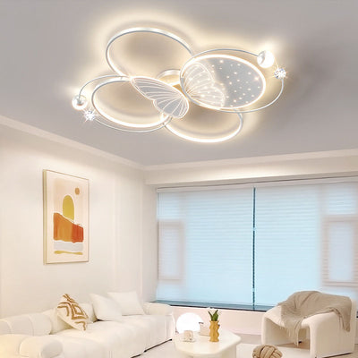 Contemporary Creative Acrylic Butterfly Iron LED Flush Mount Ceiling Light For Bedroom