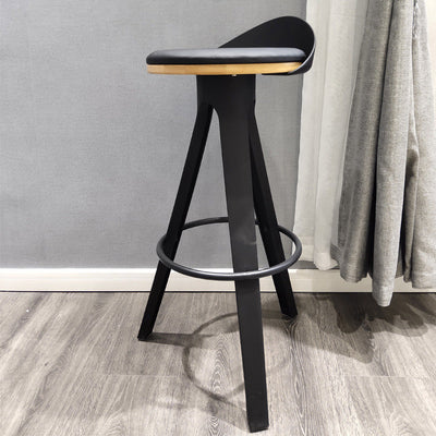 Modern Minimalist Round Plastic Wooden Bar Stool Three Legs High For Dining Room