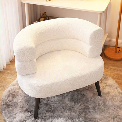 Contemporary Nordic Round Lambswool Upholstered Vanity Stool Backrest Armrest For Bedroom