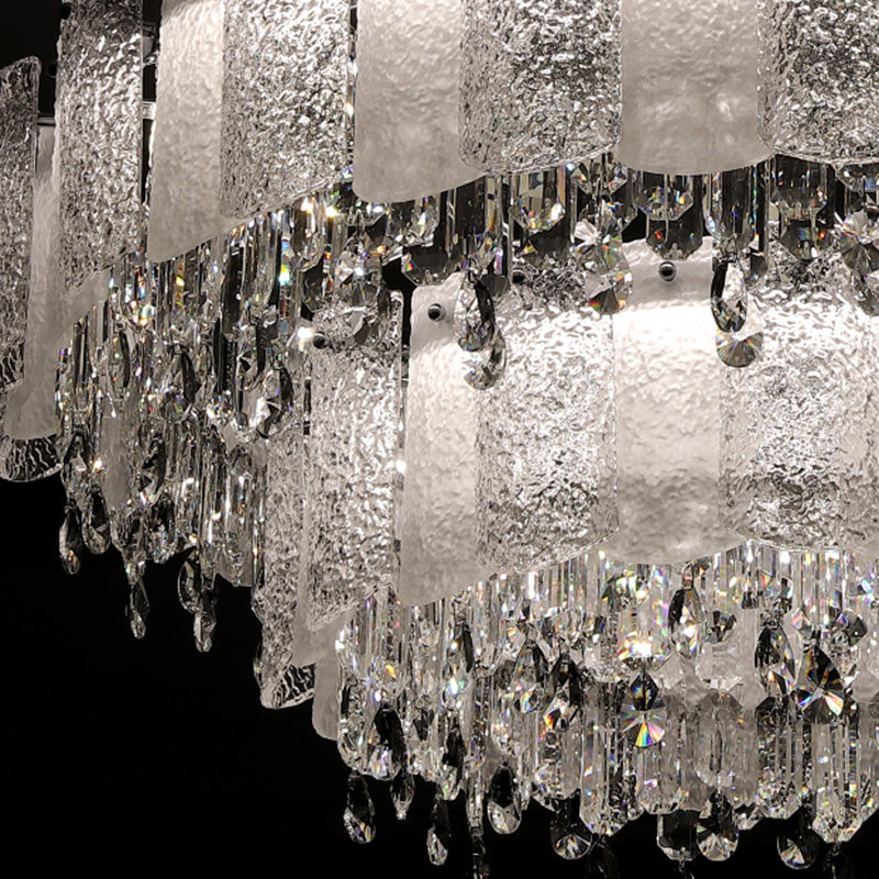 Traditional French Round Ripple Metal Crystal Glass LED Chandeliers For Living Room