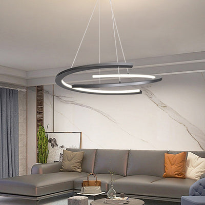 Modern Minimalist Aluminum Silicone Curved Strip LED Chandelier For Living Room