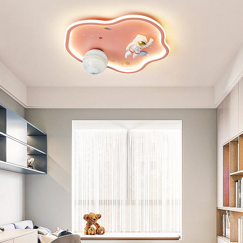 Contemporary Creative Cartoon Planet Spaceman Acrylic LED Kids Flush Mount Ceiling Light For Living Room