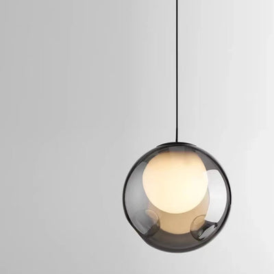 Contemporary Nordic Spherical Glass Bubble Iron 1-Light Pendant Light For Living Room